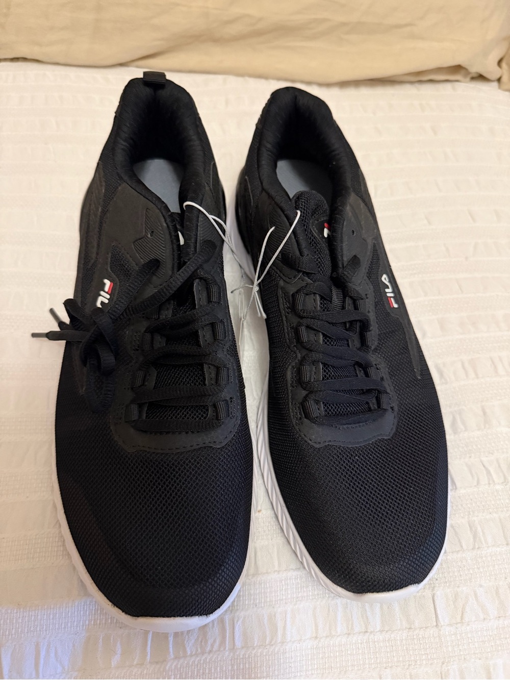 Fila Men's Black Lace-Up Mesh Sneakers with White Sole
